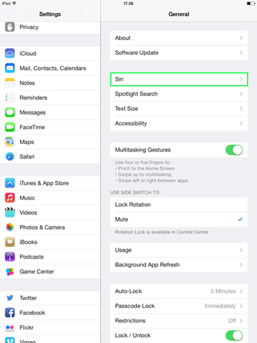 iOS Settings, Siri